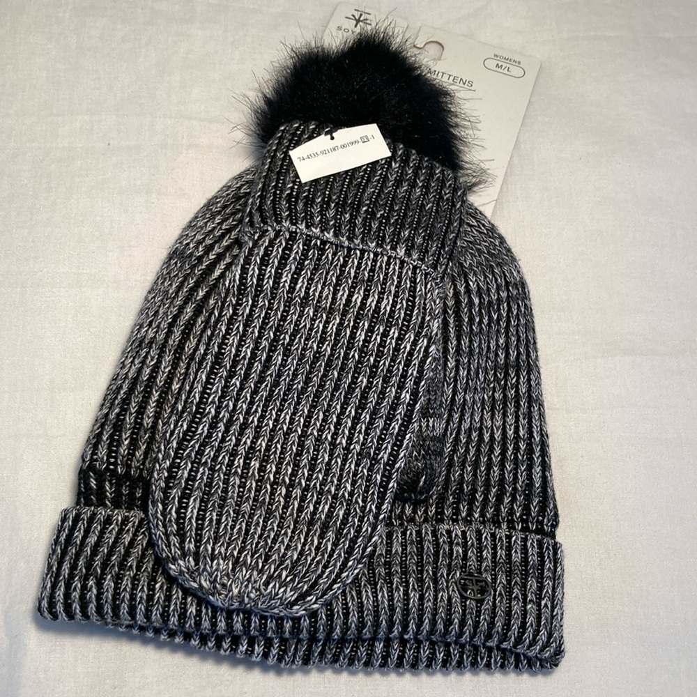 Soybu beanie pom pom & Mittens plush lining M/L